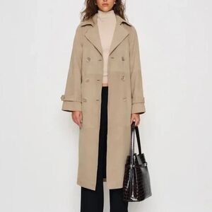 Reformation Veda Leather Jacket Small Tan Suede Trench Coat Belted Double Breast